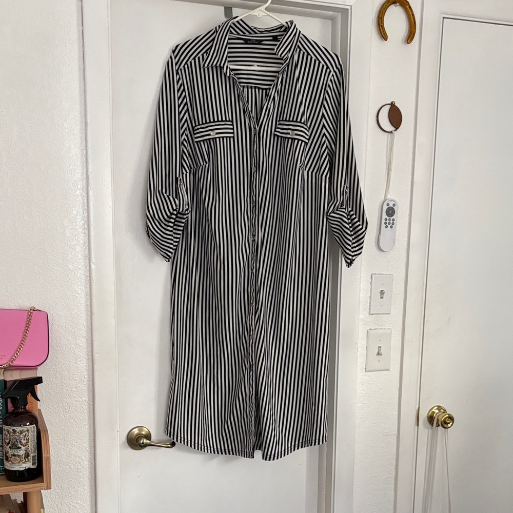 Mlle Gabrielle Black and White Striped Long Sleeve Dress